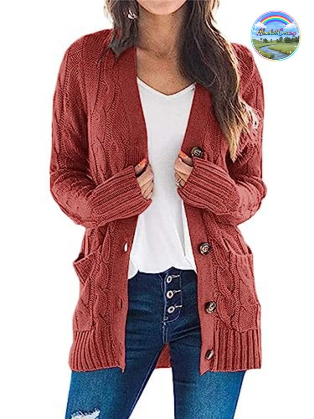 Womens Chunky Cable Knit Cardigan Button Down Open Front Sweater